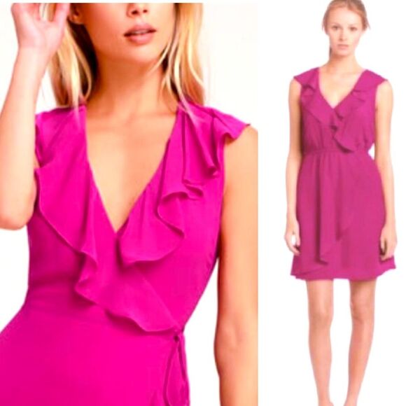 BCBGeneration NWT Ruffle Wrap Cocktail Dress Pink Medium Feminine Fairy Retro - Picture 1 of 9
